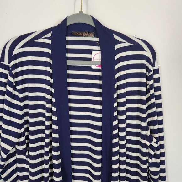 Shiela Rose‎ Striped Open Front Jersey Cardigan in Navy and White - Size 2X - Picture 2 of 7